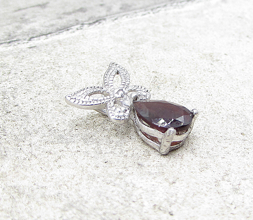 925 Silver  Red Garnet & Genuine Diamond Butterfly Slider Pendant  PT1243