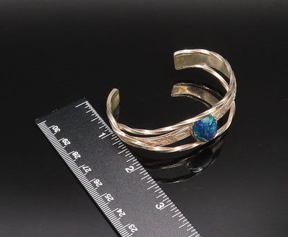 925 Silver  Vintage Floral Detail Overlapping Chrysocolla Cuff Bracelet BT9663