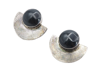 MEXICO 925 Sterling Silver  Vintage Black Onyx Non Pierce Earrings  EG4250