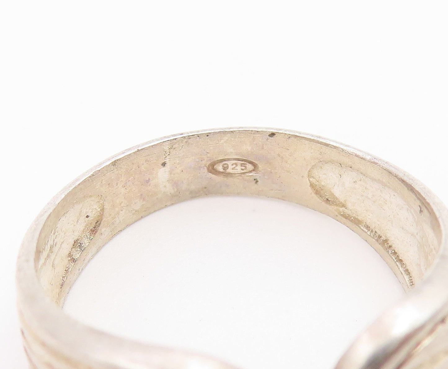 925 Sterling Silver Vintage Ring CZ Carved Celestial Wing Band  Sz 8  RG36924
