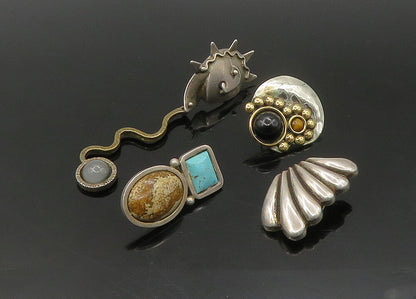 DESIGNER 925 Silver Vintage Onyx & Multi Stone Lot Single Earrings EG11328
