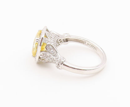 925 Sterling Silver Vintage Ring Citrine & CZ Octagon Halo Band  Sz 8  RG36576