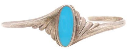 925 Sterling Silver Vintage Bracelet Oval Larimar Swirly Etched Cuff  BT10974