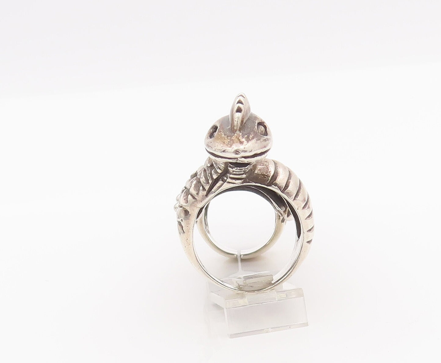 925 Sterling Silver Vintage Ring Full Figure Heavy Carved Python Snake RG28154