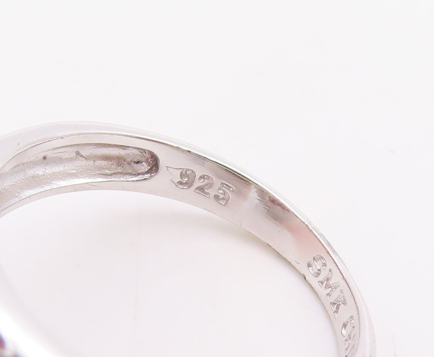 925 Sterling Silver Vintage Ring Large Oval Red Halo White CZ Sz 6  RG30708