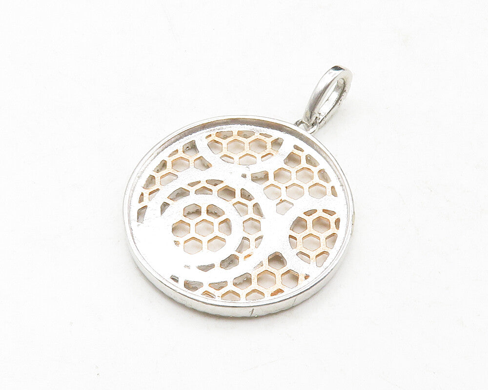 925 Sterling Silver  Topaz Two Tone Open Circle Design Drop Pendant  PT10260