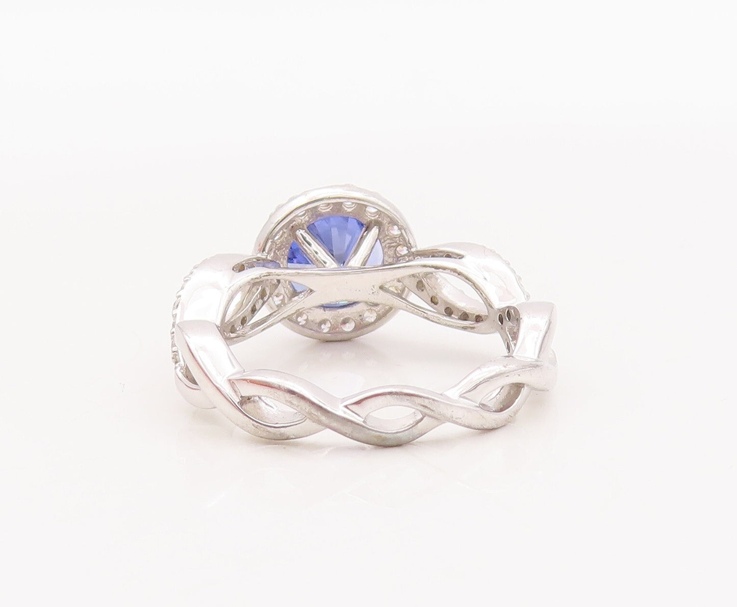 925 Sterling Silver Vintage Ring Round Blue Designer CZ Band  Sz 7  RG29301