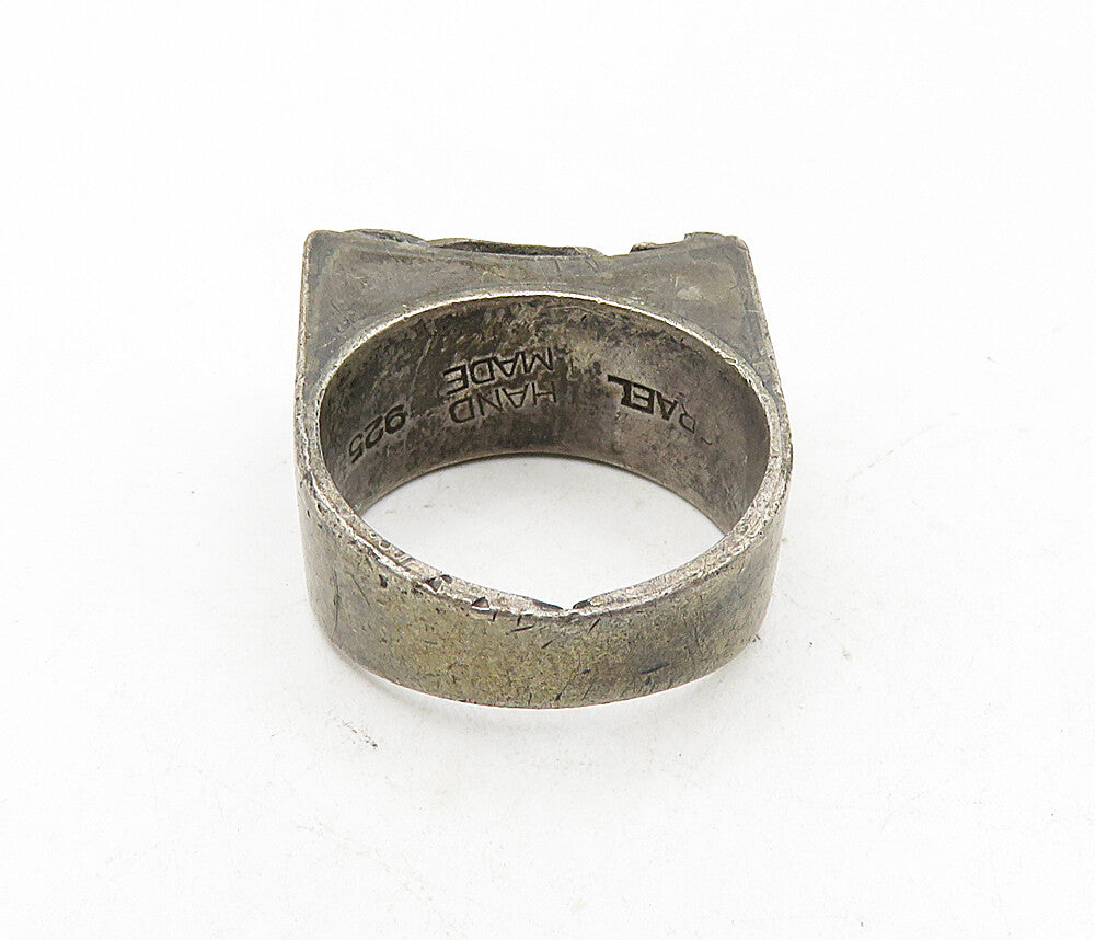 ISRAEL 925 Sterling Silver  Vintage Handmade Carnelian Band Ring Sz 7.5 RG9035