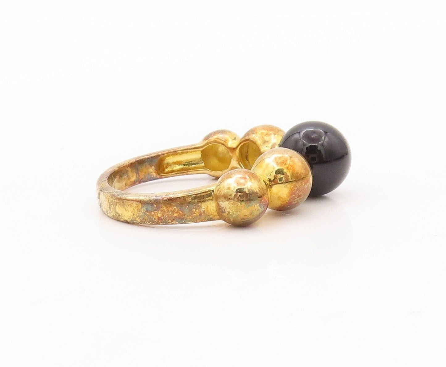925 Sterling Silver Vintage Ring Gold Plated Designer Onyx Bead  Sz 7  RG30317