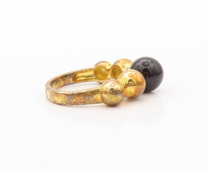 925 Sterling Silver Vintage Ring Gold Plated Designer Onyx Bead  Sz 7  RG30317