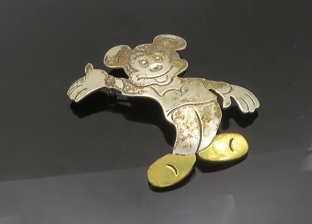 SHEILA MEXICO 925 Silver  Vintage Two Tone Mickey Mouse Brooch Pin  BP8698