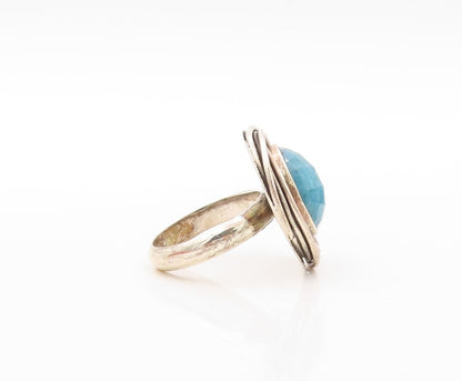925 Sterling Silver Vintage Ring Designer Carved Round Gemstone  Sz 7  RG30692