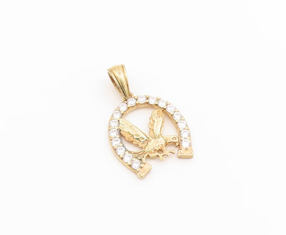 925 Sterling Silver Vintage Pendant Gold Plated CZ Horseshoe Eagle  PT26617