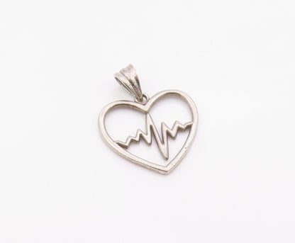 925 Sterling Silver Vintage Pendant Lifeline Pulse Open Love Heart Charm PT26311