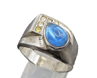 CLARK COOMBS 925 Silver  Vintage Chalcedony & Cubic Zirconia Ring Sz 10  RG24673