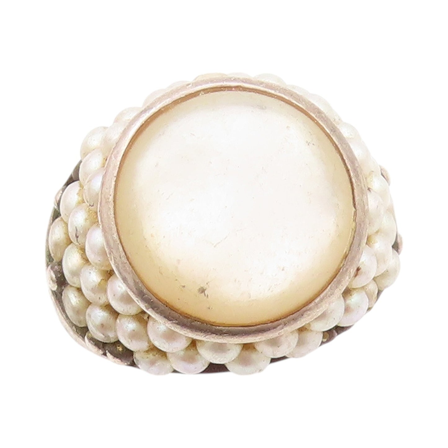 925 Sterling Silver Vintage Ring Mother Of Pearl Halo Pearls  SZ 10 RG31974