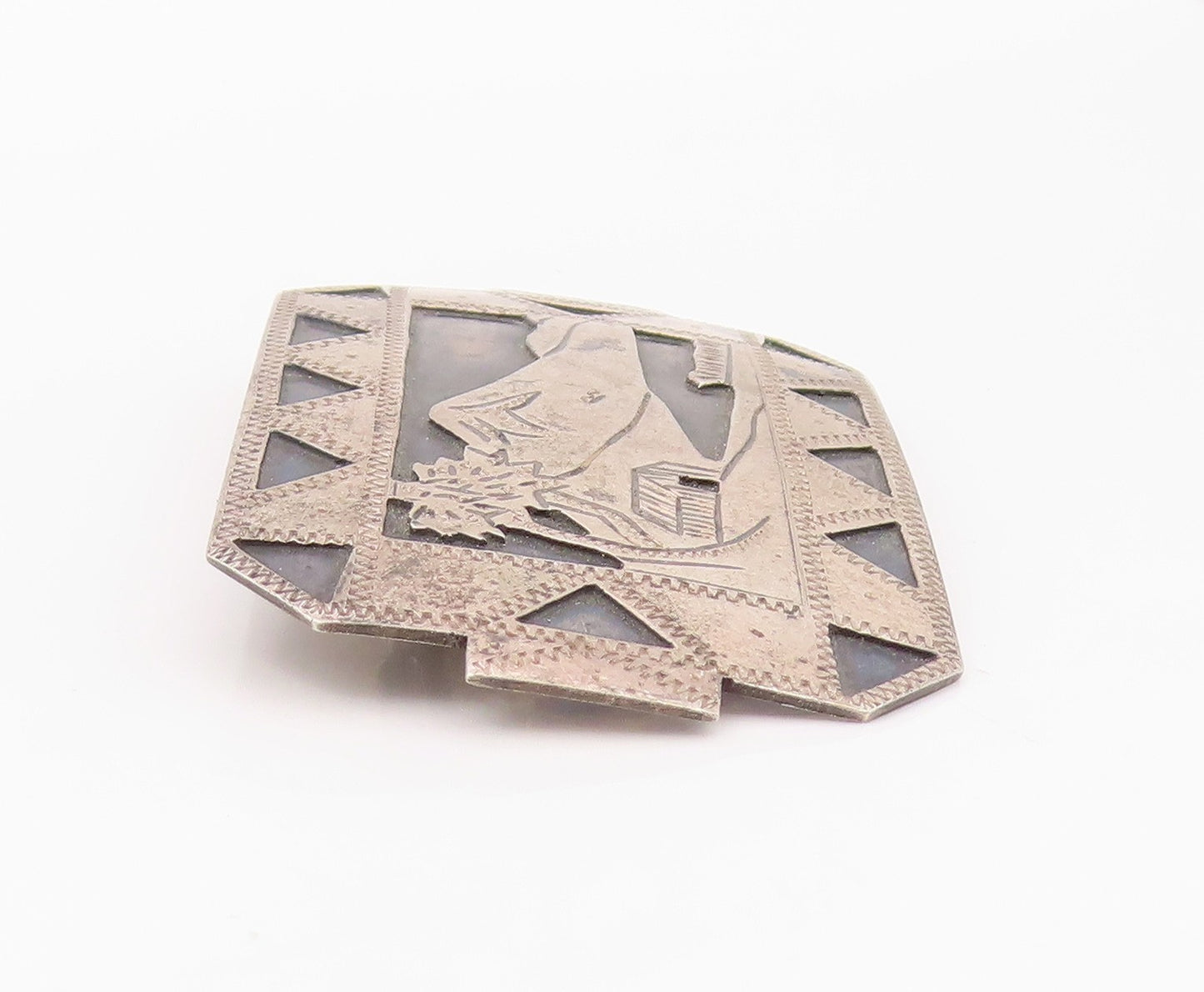 925 Sterling Silver Vintage Brooch Pin GUATEMALA Mountain Serenity  BP12537