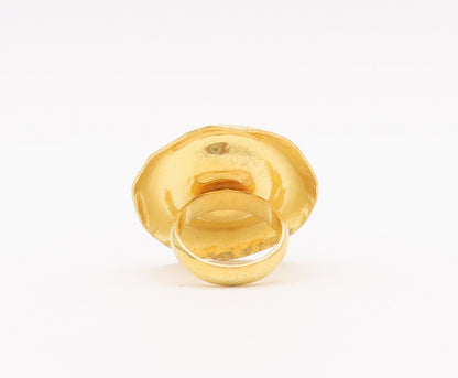 925 Sterling Silver Vintage Ring Gold Plated Grooved Pearl Hat   Sz 5.5 RG28005
