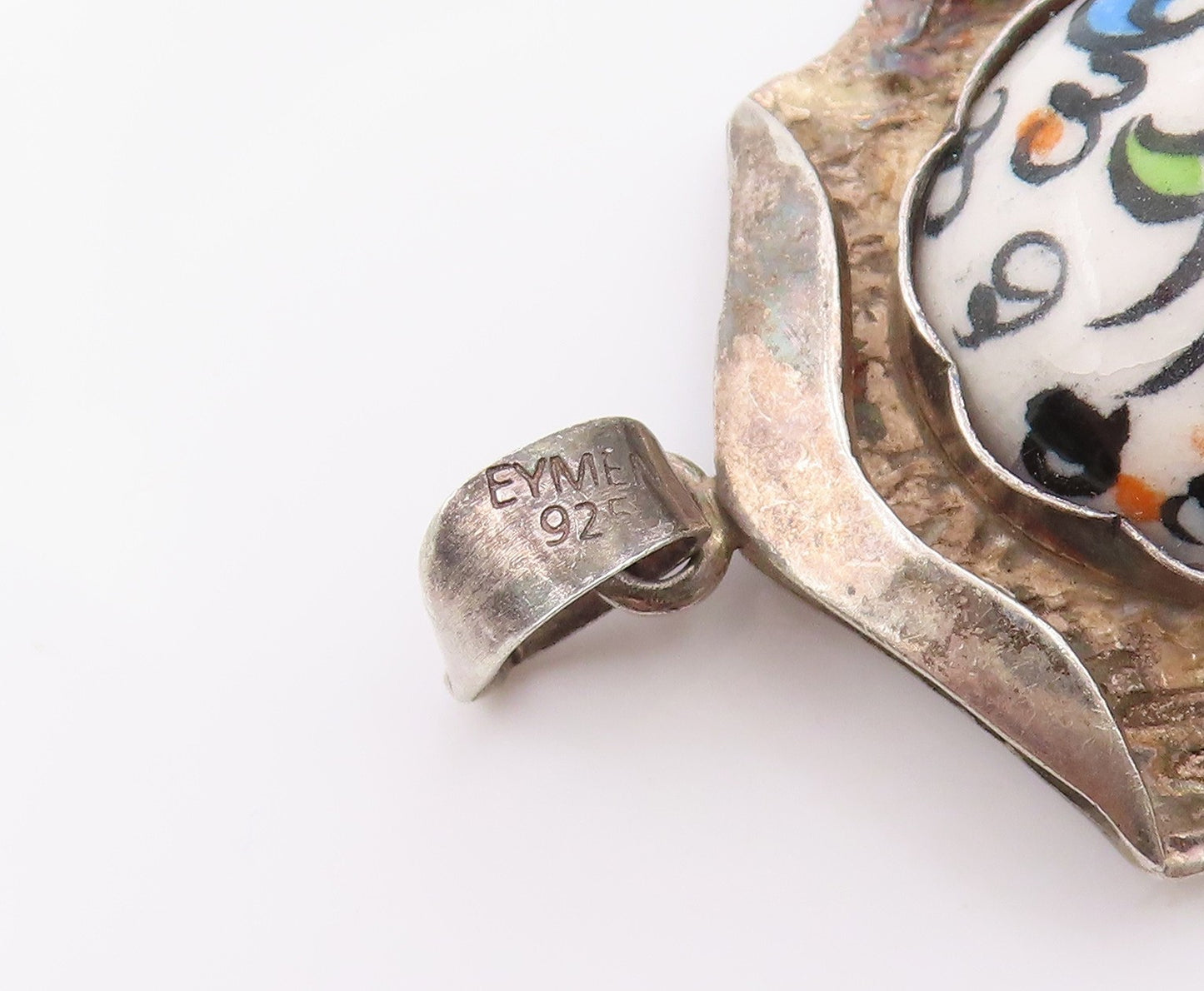 925 Sterling Silver Vintage Pendant Classic Ceramic Tulip Flower Charm  PT26108