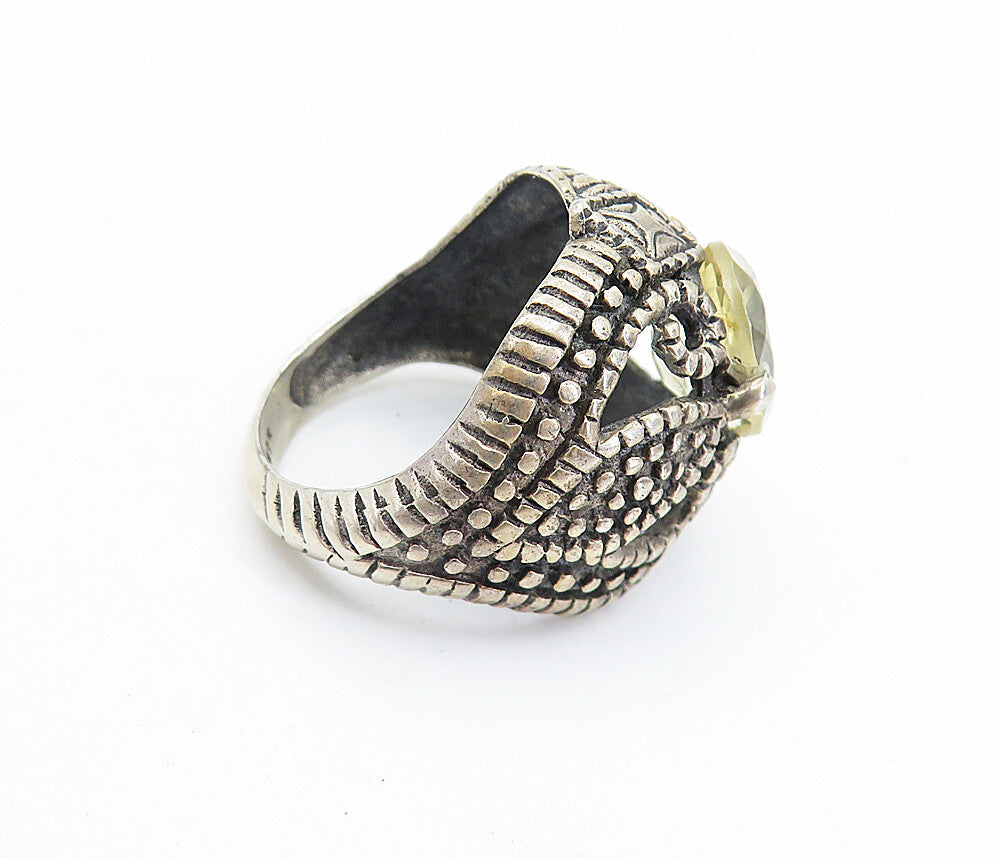 925 Sterling Silver  Vintage Topaz Dark Tone Swirl Dome Band Ring Sz 6  RG8124