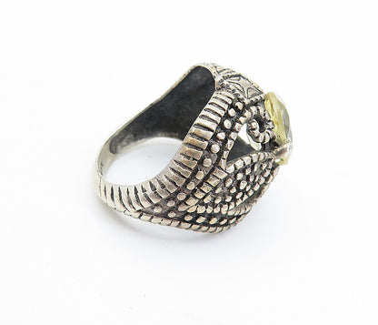 925 Sterling Silver  Vintage Topaz Dark Tone Swirl Dome Band Ring Sz 6  RG8124