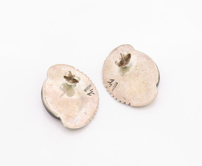 925 Sterling Silver Vintage Earrings ANGELINE MILLER NAVAJO Abalone Fan  EG14373