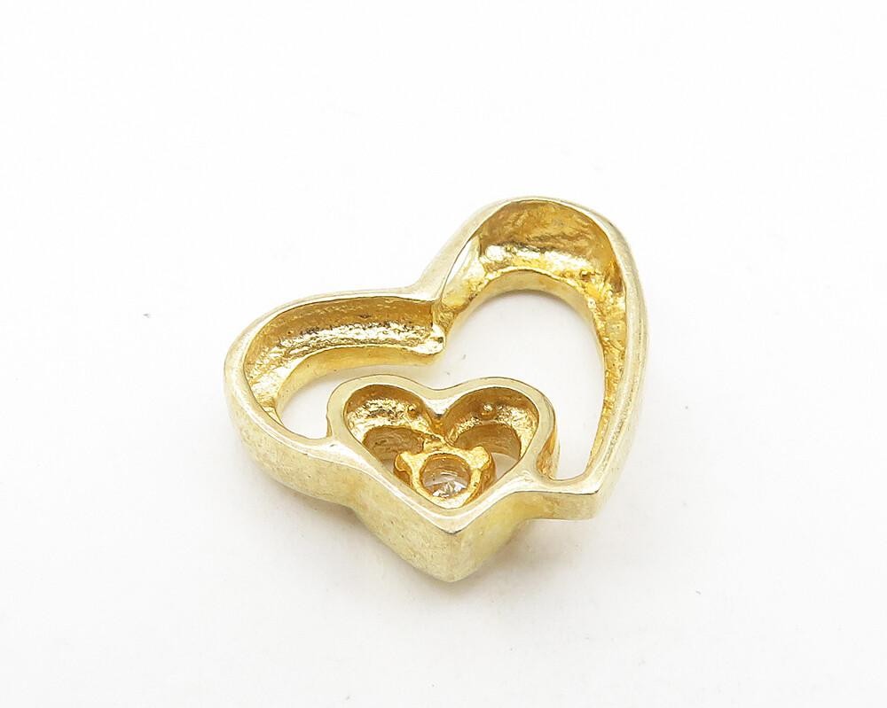 925 Sterling Silver  Topaz Shiny Gold Plated Double Love Heart Pendant  PT8840