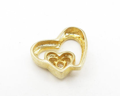 925 Sterling Silver  Topaz Shiny Gold Plated Double Love Heart Pendant  PT8840