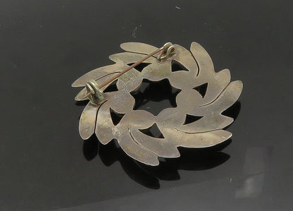 MEXICO 925 Silver  Vintage Topaz Floral Wreath Design Brooch Pin  BP8554