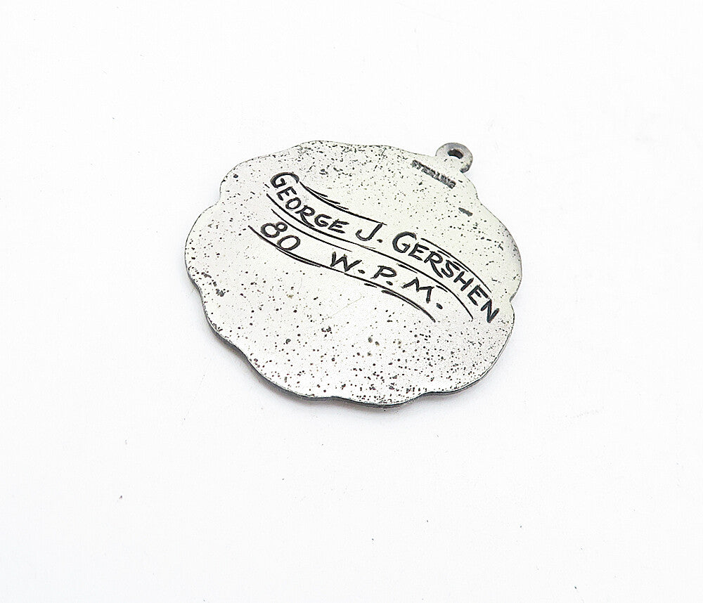 925 Sterling Silver  Vintage Writing Proficiency Floral Leaf Pendant  PT3617