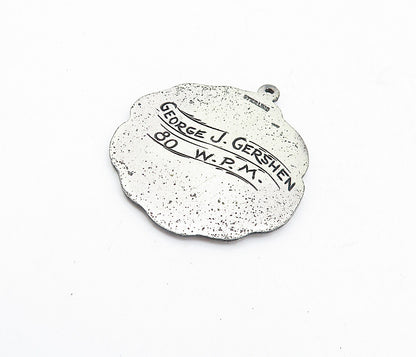 925 Sterling Silver  Vintage Writing Proficiency Floral Leaf Pendant  PT3617