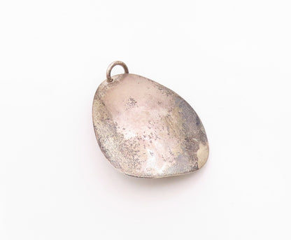 EUROPEAN 925 Silver  Vintage Shiny Mother Of Pearl Modernist Pendant  PT16705