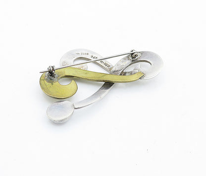 MEXICO 925 Sterling Silver  Vintage Shiny Two Tone Swirl Brooch Pin  BP2733