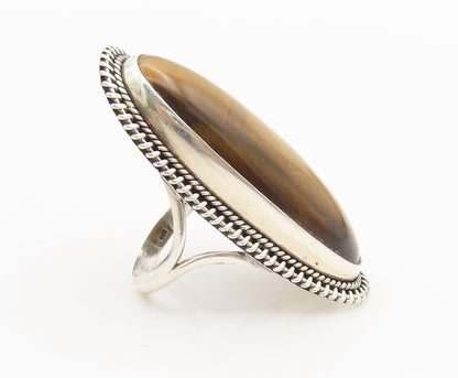 925 Sterling Silver  Vintage Large Tiger's Eye Halo Rope Ring Sz 9.5  RG26990
