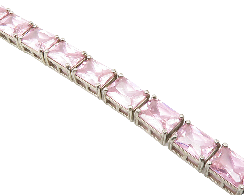 ROSS SIMON 925 Sterling Silver  Pink Cubic Zirconia Tennis Bracelet  BT5571