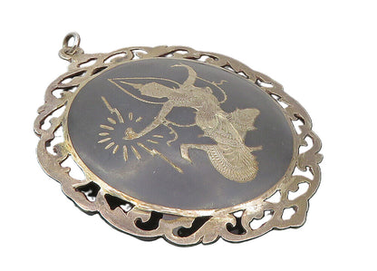 SIAM 925 Sterling Silver  Vintage Black Enamel Niello Dancer Pendant  PT7640
