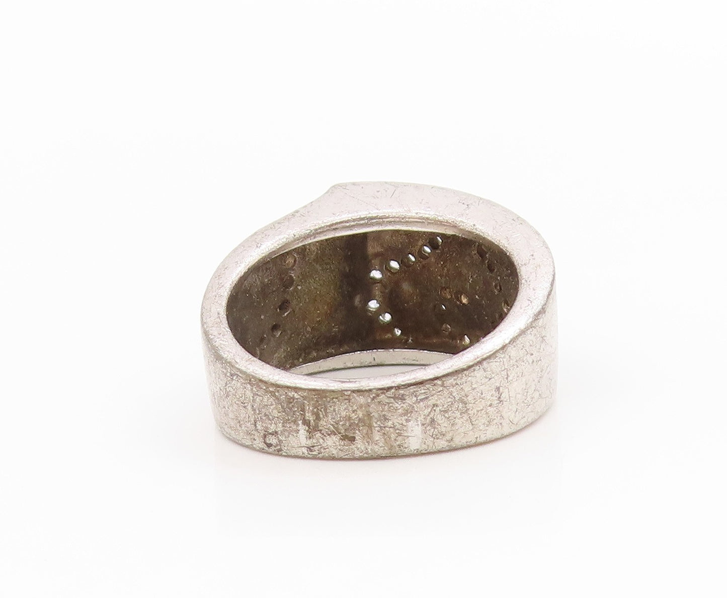 925 Sterling Silver Vintage Ring CZ Swirl Enamel Statement Band  Sz 7  RG34602