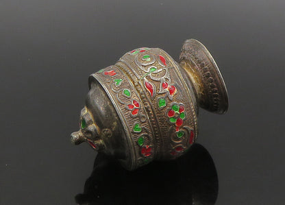 925 Sterling Silver  Vintage Enamel Floral Vine Pill Box (OPENS)  TR3111