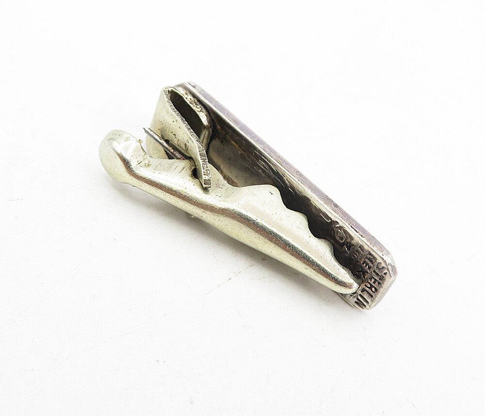MEXICO 925 Sterling Silver  Vintage Petite Oxidized Detail Tie Clip  TR1324
