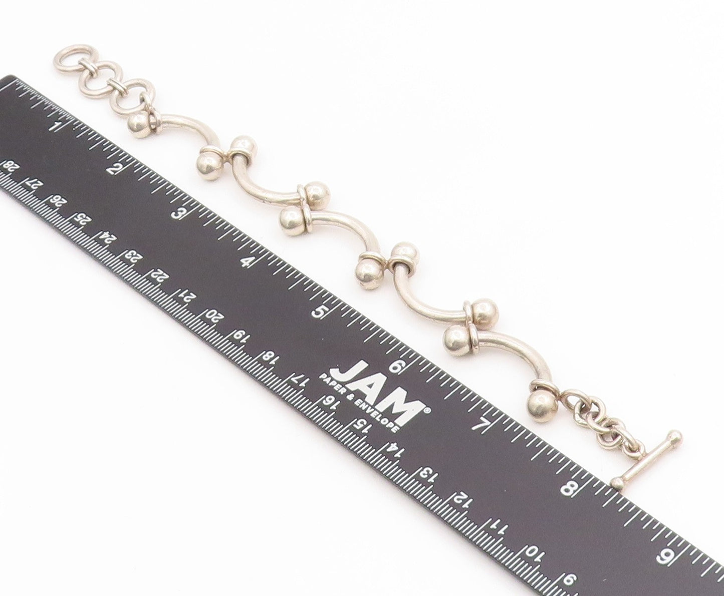 925 Sterling Silver Vintage Bracelet Classic Curved Barbell Solid Link  BT11675