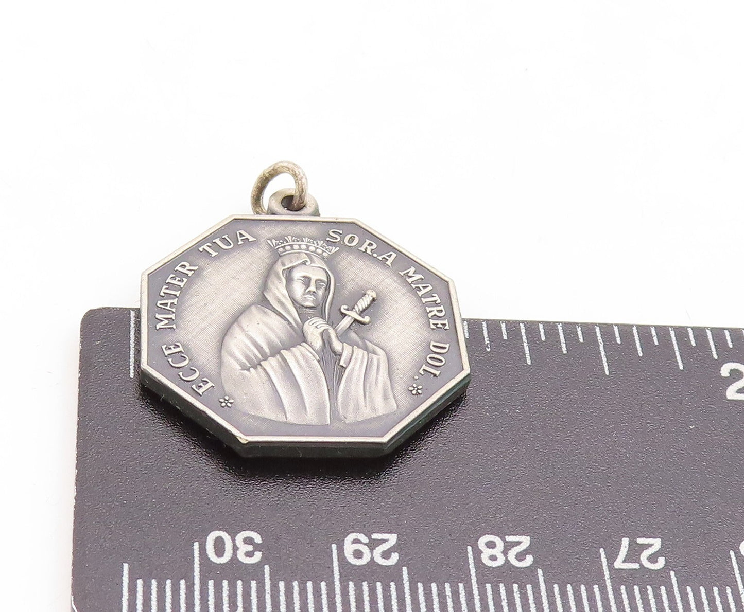 925 Sterling Silver Vintage Pendant Dark Tone Religious Saint Carved  PT23866