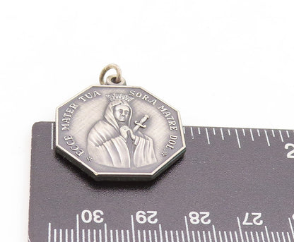 925 Sterling Silver Vintage Pendant Dark Tone Religious Saint Carved  PT23866