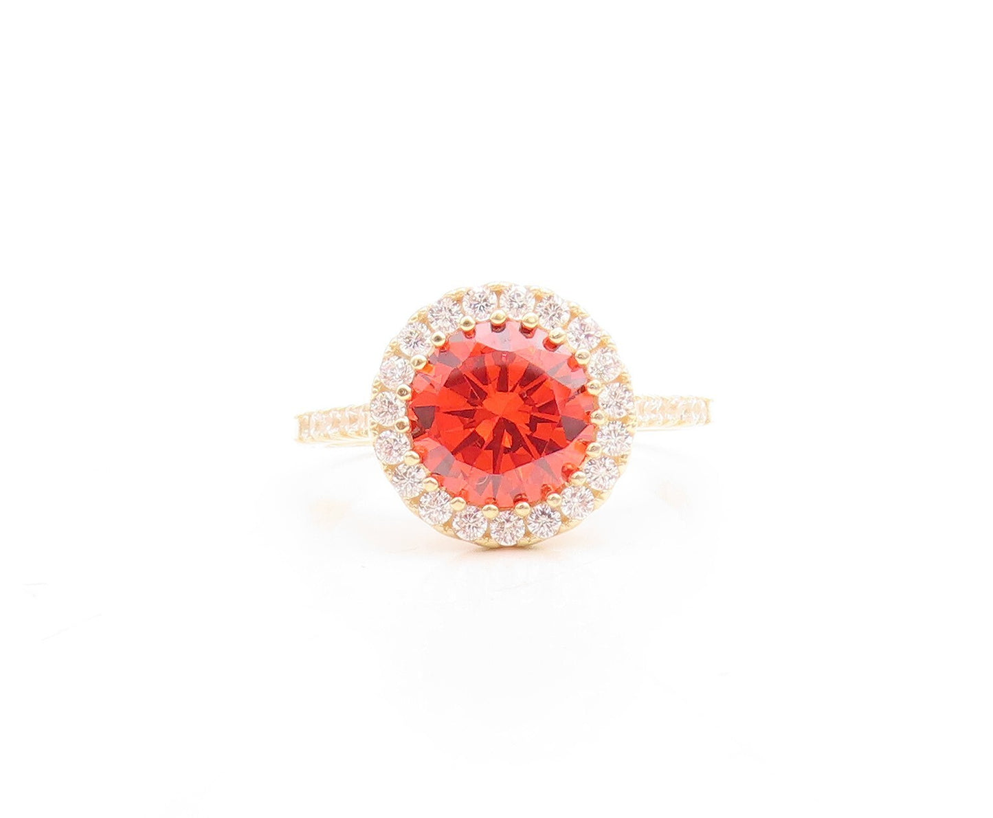 925 Sterling Silver Vintage Ring Gold Plated Red Halo White CZ  Sz 7.5  RG30090