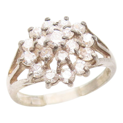 925 Sterling Silver Vintage Ring Sparkling CZ Floral Cluster  Sz 7.5  RG35080