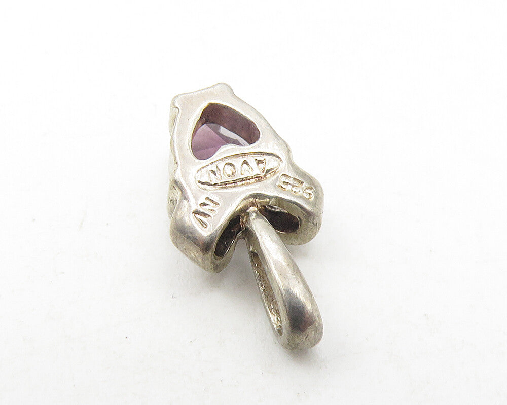 AVON 925 Sterling Silver  Vintage Love Heart Amethyst Bow Pendant  PT9321