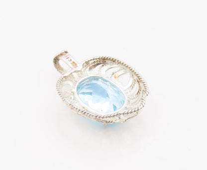 925 Sterling Silver Vintage Pendant Classic Oval Cut Blue Topaz Charm  PT26327