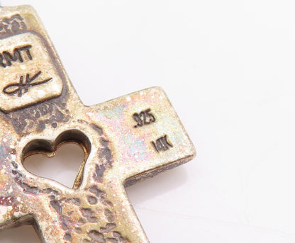 14K Gold & 925 Sterling Silver Vintage Pendant CAROLYN POLLACK Cross   PT24998