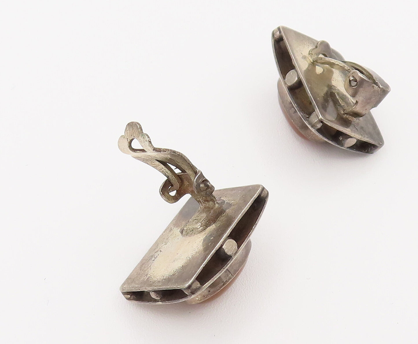 925 Silver  Vintage Minimalist Cabochon Carnelian Clip Back Earrings  EG12327