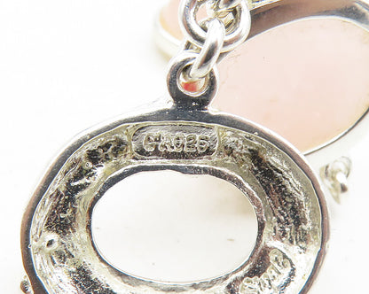 DAVID SIGAL 925 Silver  Cabochon Cut Rose Quartz Floral Chain Bracelet  BT7617