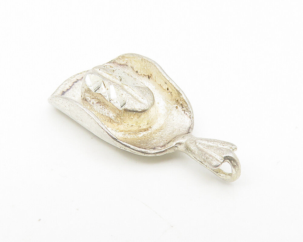 925 Sterling Silver  Vintage Diamond Cut Cowboy Hat Petite Pendant  PT9103